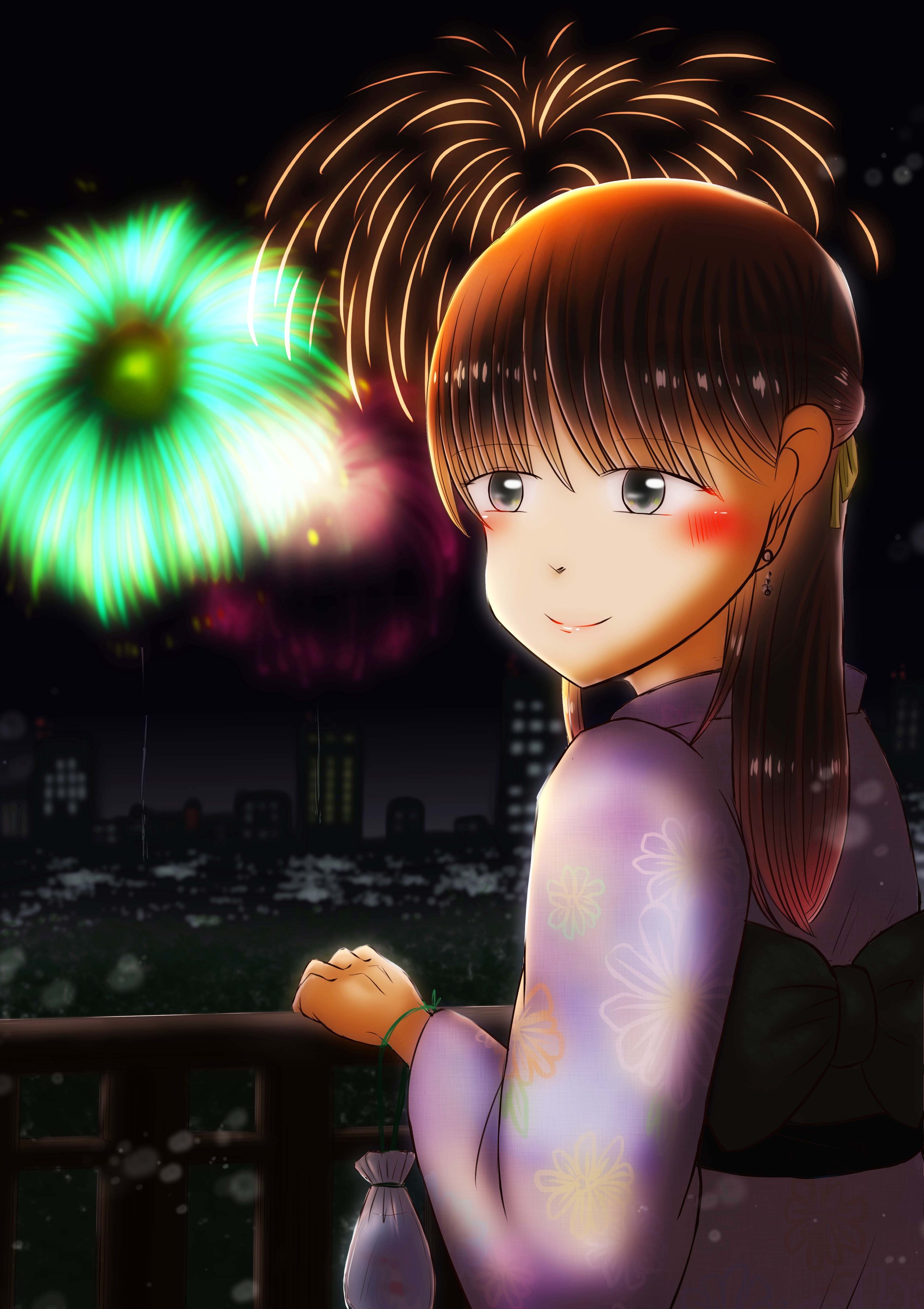 浴衣で花火大会にやってきた女の子