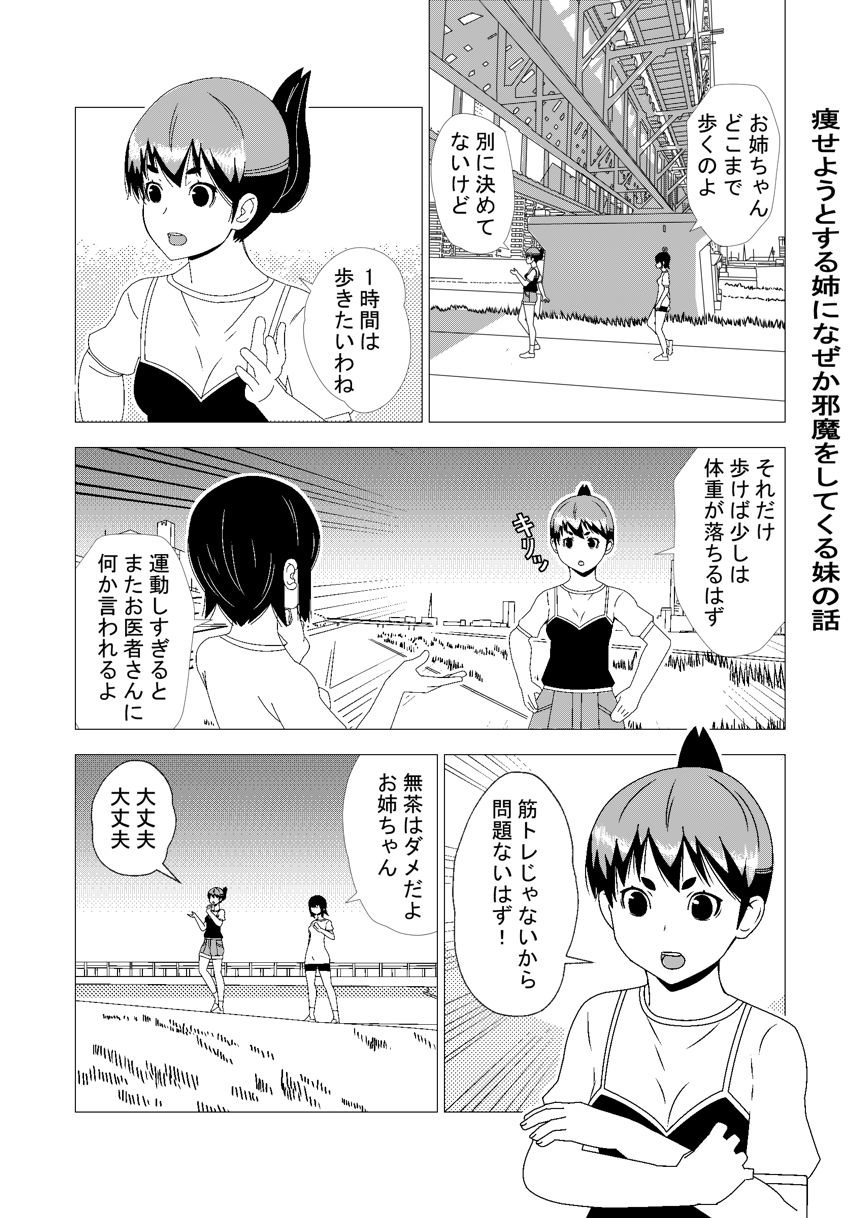 痩せようとする姉になぜか邪魔をしてくる妹の話（1ページ目）